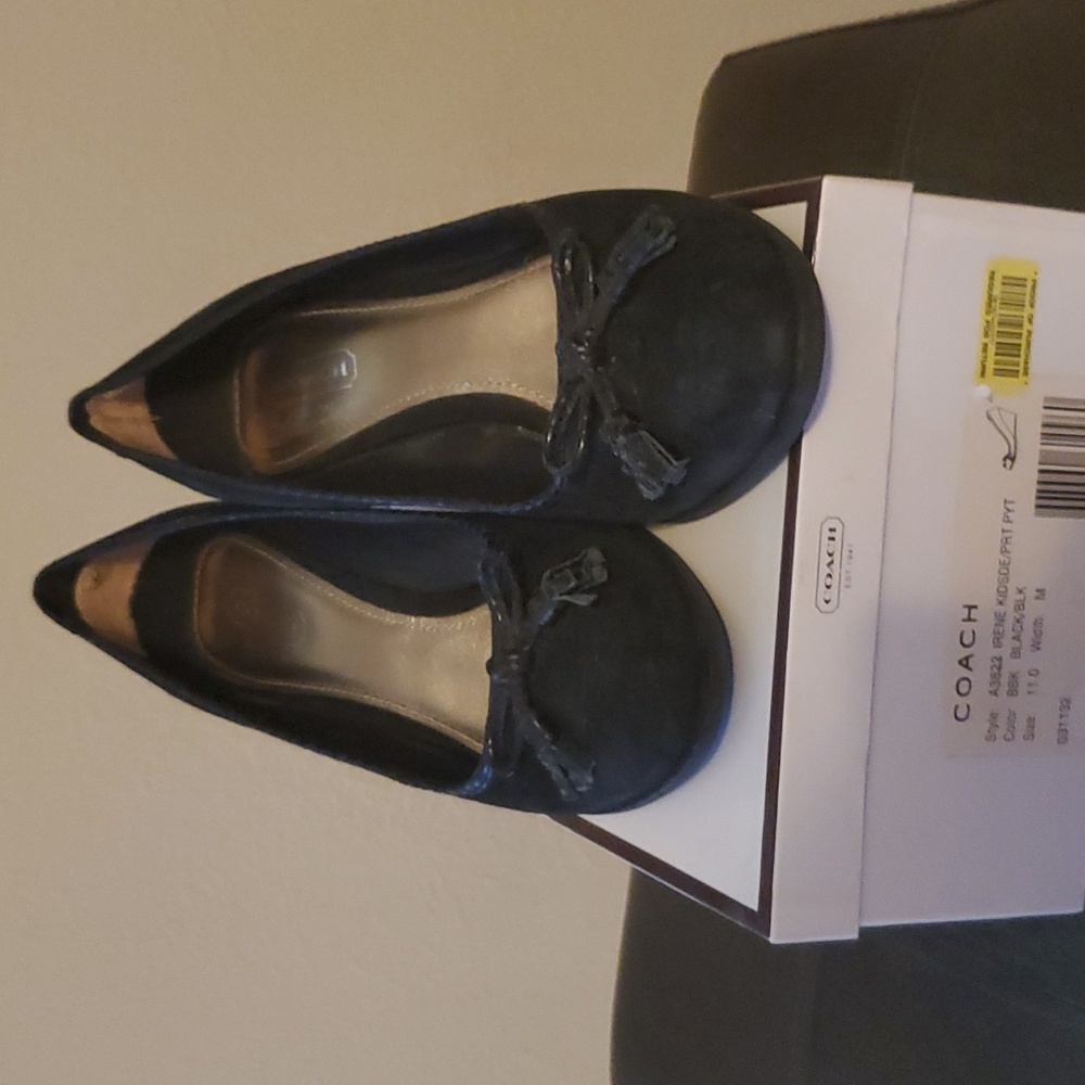 Black suede coach wedges